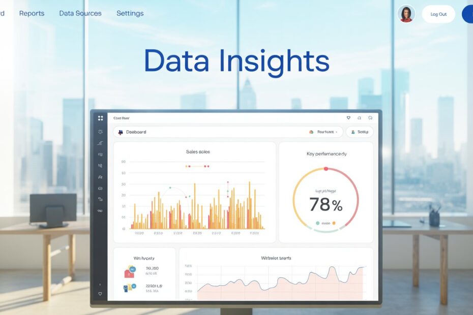 Tela de computador exibindo um dashboard de análise de dados com gráficos de vendas, desempenho de KPIs e métricas visuais, representando o uso de ferramentas como Power BI em um ambiente corporativo moderno.